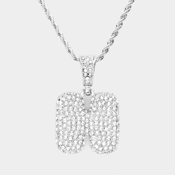 Silver Monogram "H" Crystal Initial Pendant Necklace - Picture 2 of 3